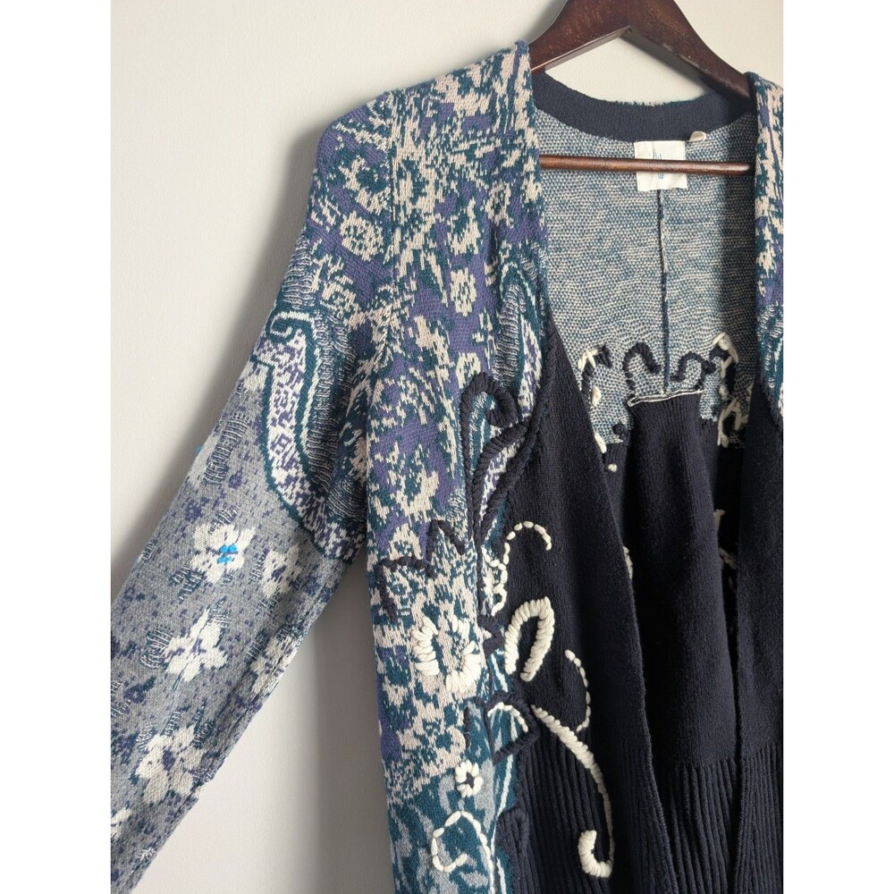 Anthropologie HWR Emma Cardigan Sweater M Wool Embroidered Floral Cottagecore - Picture 3 of 15